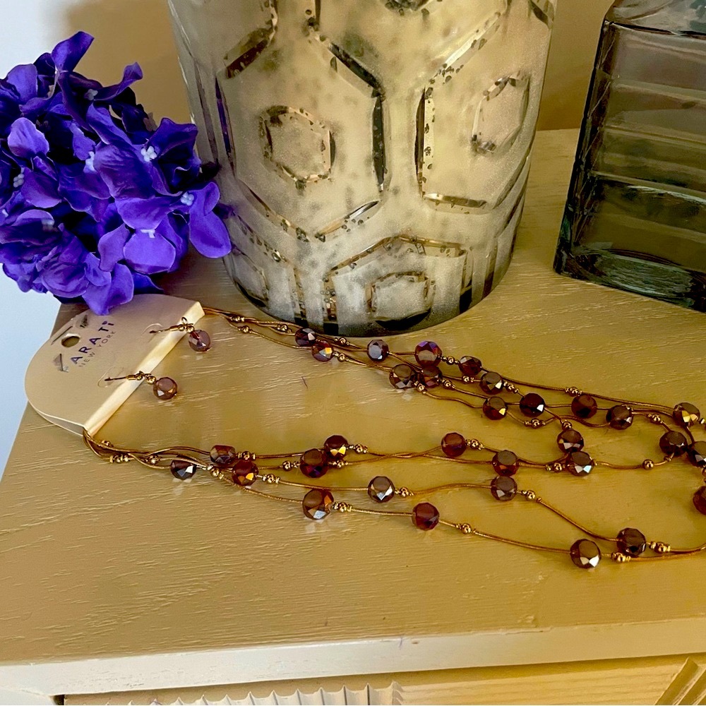 New Vintage style gold‎ toneTone Purples Beaded Necklace Flapper